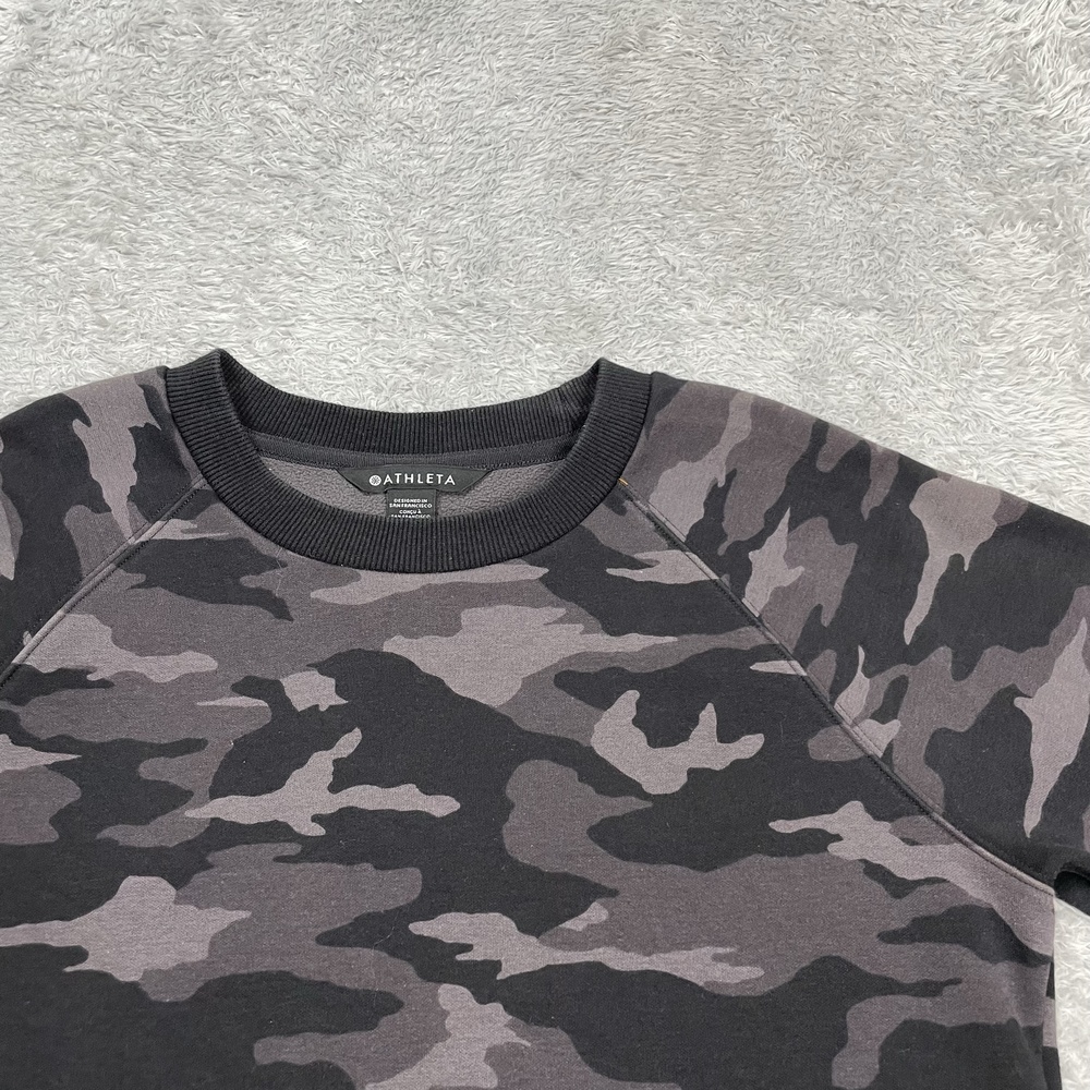 Athleta Sweatshirt Womens XS Gray Camo Fleece Triumph Crewneck Pullover Stretch - Picture 3 of 10